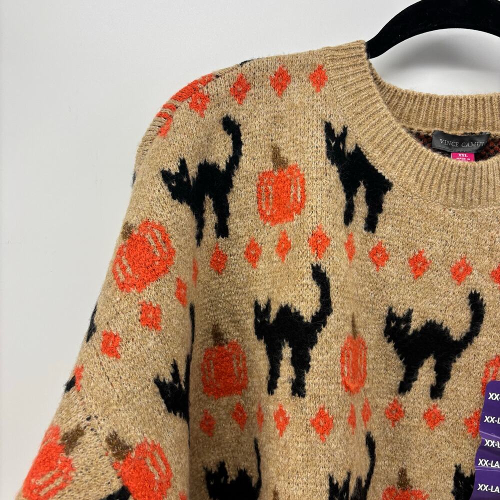 Vince Camuto Sz XXL Womens Sweater Black Cat Pumpkin Halloween Crewneck Fall - Picture 13 of 16